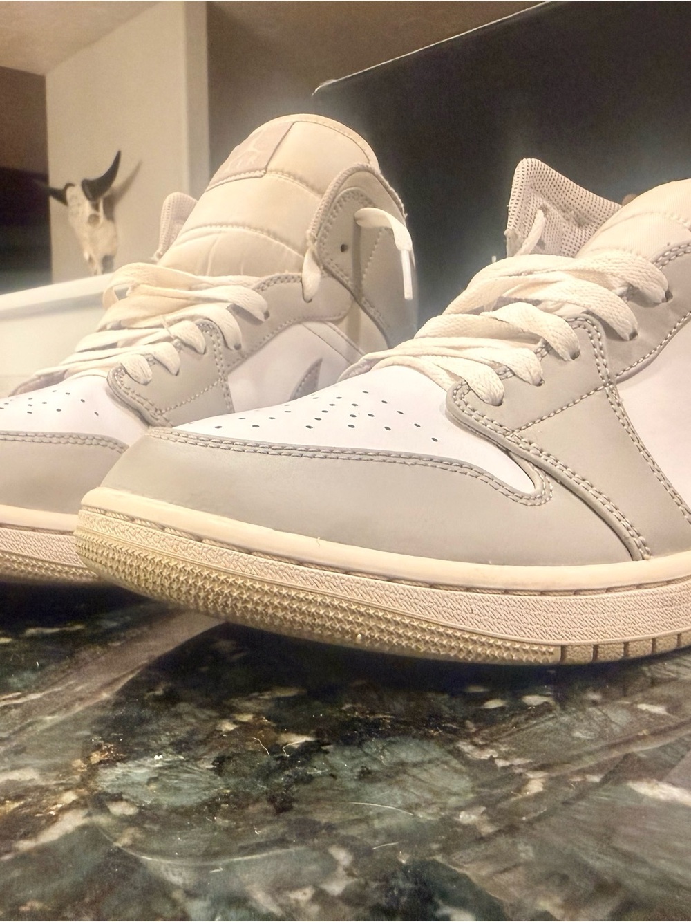 Nike Air Jordan 1 Mid White Wolf Grey Sneakers | Men’s | Clean & Timeless 🔥